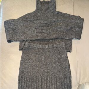 Gray Turtleneck Sweater & Skirt Set
